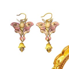 Vintage European Butterfly Enamel Drop Earrings Gold Crystal Victorian Jewelry