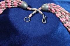 Vintage Pink Choker Multi Stand Necklace Woven Rice Boho Chic Southwestern