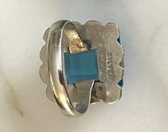 Antique Vintage Mexico Silver Blue Glass Bracelet 7 Inches Ring 5.5 Handmade
