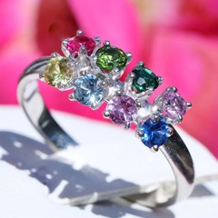 14k white gold mother’s size 8 ring 0.99ct lab created gemstones 3.0gr