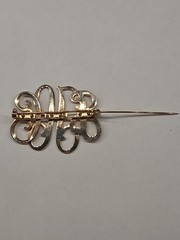 Vintage Gold Tone Interlocking Script Monogram Brooch Pin 2″ x 1.5″