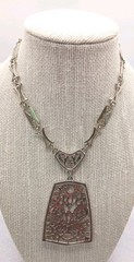 Vintage Unsigned Coro Necklace Silver Tone Open Scroll Work Pendant Necklace