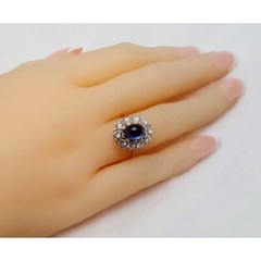 Vintage 14K Karat Solid Two Tone Multi Color Gold Sapphire & Diamond Ring