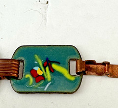Vintage Ladies Enamel Over Copper Link Panel Bracelet 7″ Bright Color