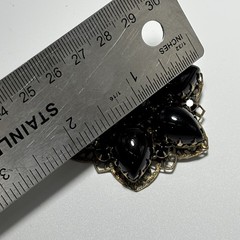 Vintage Brooch Pendant Teardrop Black Glass Cabochons Double Layered 2-1/8″ Long