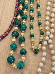Lot of 4 Vintage Bead Necklaces, Malachite, Rose Quartz, Pearls