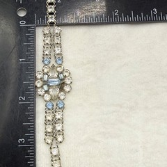 Vintage Rhinestone Tennis Bracelet Open Bezel Pale Blue 6.5” READ