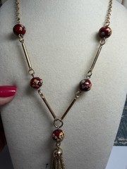 Vintage Sarah Coventry 1974 “Venetian Treasure” Gold Y Style with Red Glass Bead