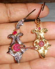100% NATURAL 0.68ct ANTIQUE ROSE CUT DIAMOND SILVER RUBY DANGLE WEDDING EARRINGS