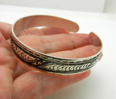 USSR NIELLO SOLID 875 STERLING SILVER 7″ OPEN BANGLE BRACELET
