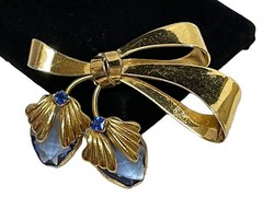 STERLING Estate Brooch Floral Blue Crystals Goldtone (24g) *EUC* REGAL!!