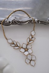Vintage Crown Trifari Necklace Milk Glass Parure Choker 1960s Elegant Timeless