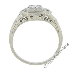 Antique Art Deco 18k White Gold 0.24ctw European Diamond Milgrain Engraved Ring