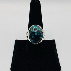 Vintage Navajo Sterling Silver Kingman Turquoise Oval Ring Size 9.5 Green Black