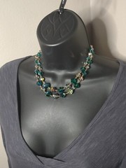 2 Layer Vintage Glass Bead Necklace 15.5 To 17 Inches Long