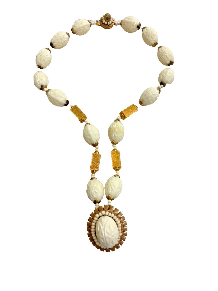 Miriam Haskell SIGNED faux gold and ivory necklace