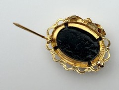 2 Vintage Oval Brooches, 12k GF, LSP Co., JJJ, Dark Green, MTGold Leaf Floral