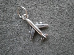 Four Engine Jet Airplane Plane Vintage Shiny Silvertone Charm Pendant 2.0g
