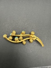 Vintage Tree Branch Brooch Pin Blue Flower Buds Trombone Clasp J110