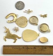 Vintage Jewelry Lot Charms Pendant Enamel Flower Bow Gold Plated AS IS CRAFT