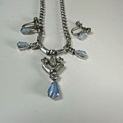 Vintage Necklace Lind Gal Rhinestone Blue Teardrop Earrings Set Dainty