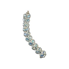 Stunning Signed Sparkly CORO Bracelet with Blue AB Rhinestones Rhodium Back