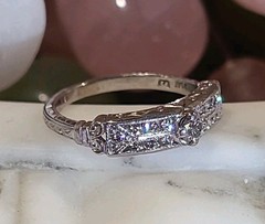 Antique Art Deco Platinum Diamond Wedding Engagement BAND Ring Estate Fine