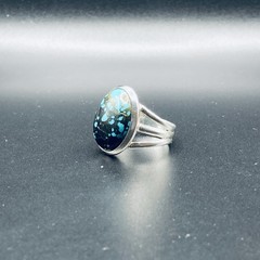 Vintage Navajo Sterling Silver Kingman Turquoise Oval Ring Size 9.5 Green Black
