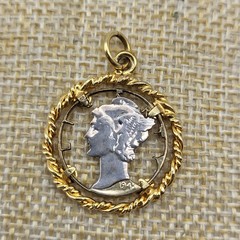 1940’s Mercury Silver Dime Cut-Out Pendant Vintage Goddess Toga