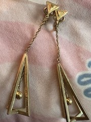 Vintage TRIFARI Dangle Long Triangle Clip Earrings Gold Tone
