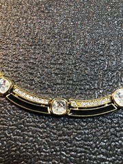 Vintage Jewelry Signed MONET Gold Tone Black And Gemmed Necklace 17.75”