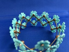 VTG 1950s-60s Gold tone EXPANDABLE Turquoise Daisy FLOWER LINK CUFF BRACELET