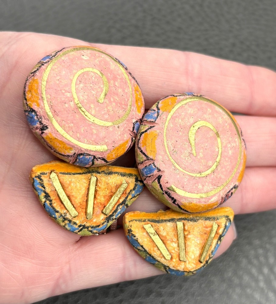 Vintage 80s Runway Bold Handmade Paper Earrings Haute Couture Pink Orange Gold