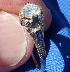 Original EARTH MINED DIAMOND Deco Engagement Ring Vintage Sapphire Solitaire 14K