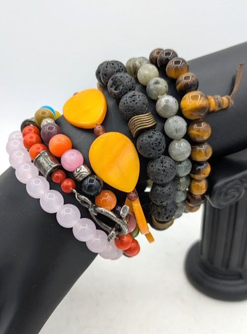 Vintage Gemstone Bracelets Stack LOT of 7 Stretch