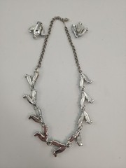 Vintage Silvertone & Blue Lucite Thermoset Necklace & Earrings Set