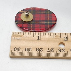 Red Tartan Plaid Oval Button Stud Earrings Vintage Design 1.5 Inches