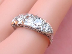 ANTIQUE ART DECO 1.35 ctw OLD DIAMOND PLATINUM 5-STONE COCKTAIL RING 1930 sz 5.5