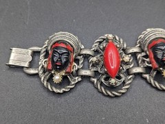 Selro Selini Unsigned African Princess Face Faux Pearl Statement Bracelet