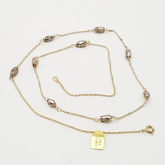 Barrel Pearl Neutral Tone Gold Plated Station Necklace Vtg Korea 24 Inch w Tag