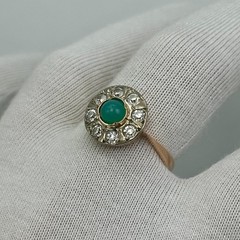 USSR Vintage Original Rose Gold Natural Chrysoprase & CZ Ring 585 14K 3,01 g.