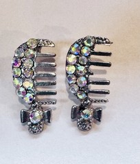 1950s Vintage Aurora Borealis hair comb Rhinestone post Earrings Pierced