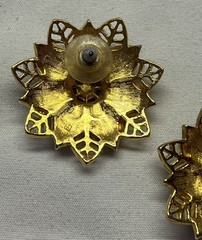 Vintage 90’s Avon Gold Tone Black Floral Pierced Earrings Rhinestones