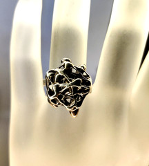 Vintage Artisan Brutalist Abstract Silvertone Ring Size 8 Mid Century Modernist