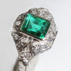 Art Deco Inspired East West Ring 2.3 Ct Simulated Emerald 14k White Gold Over