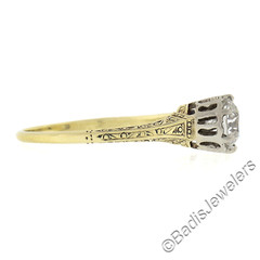 Antique Edwardian 14K Gold GIA 0.78ct European Diamond Solitaire Engagement Ring
