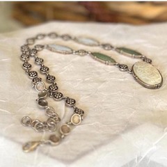 Vintage Sterling Silver 925 Carved Mother of Pearl Necklace 18″ Princess Length