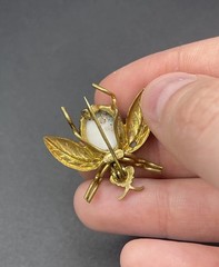 VTG Czech Insect Bee Fly Brooch Brass W Glass Belly. Signed Czecho. As Is.