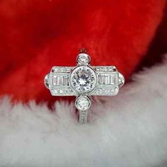 14K White Gold FN Round Cut Art Deco Style Lab-Created Diamond Wedding Ring