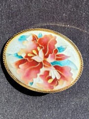 Japanese Cloisonné Enamel Multicolor Floral Brooch Oval Shape